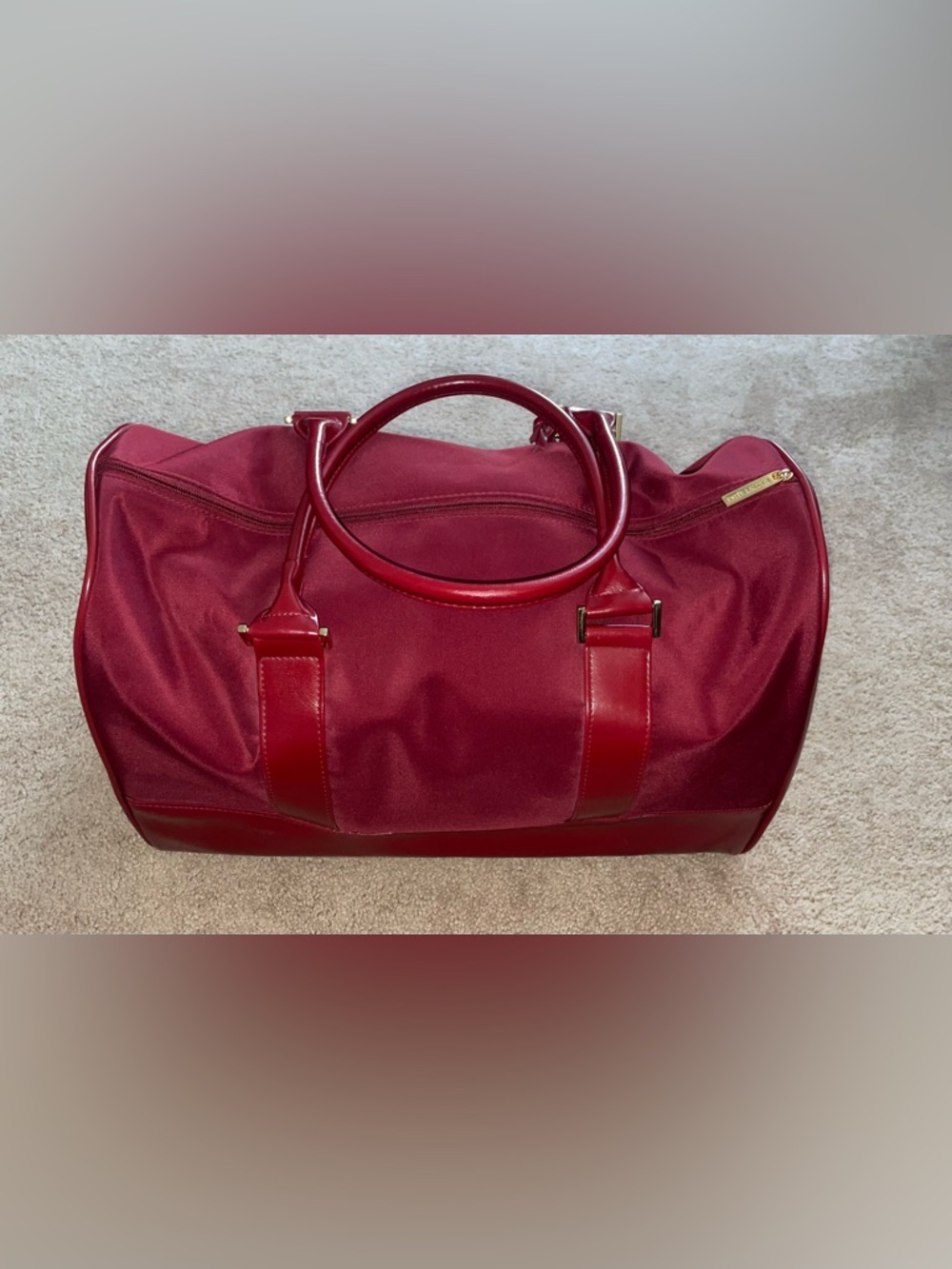 ESTEE LAUDER Vintage Red Multi Vinyl/Leather Large Tote Bag Purse Handbag